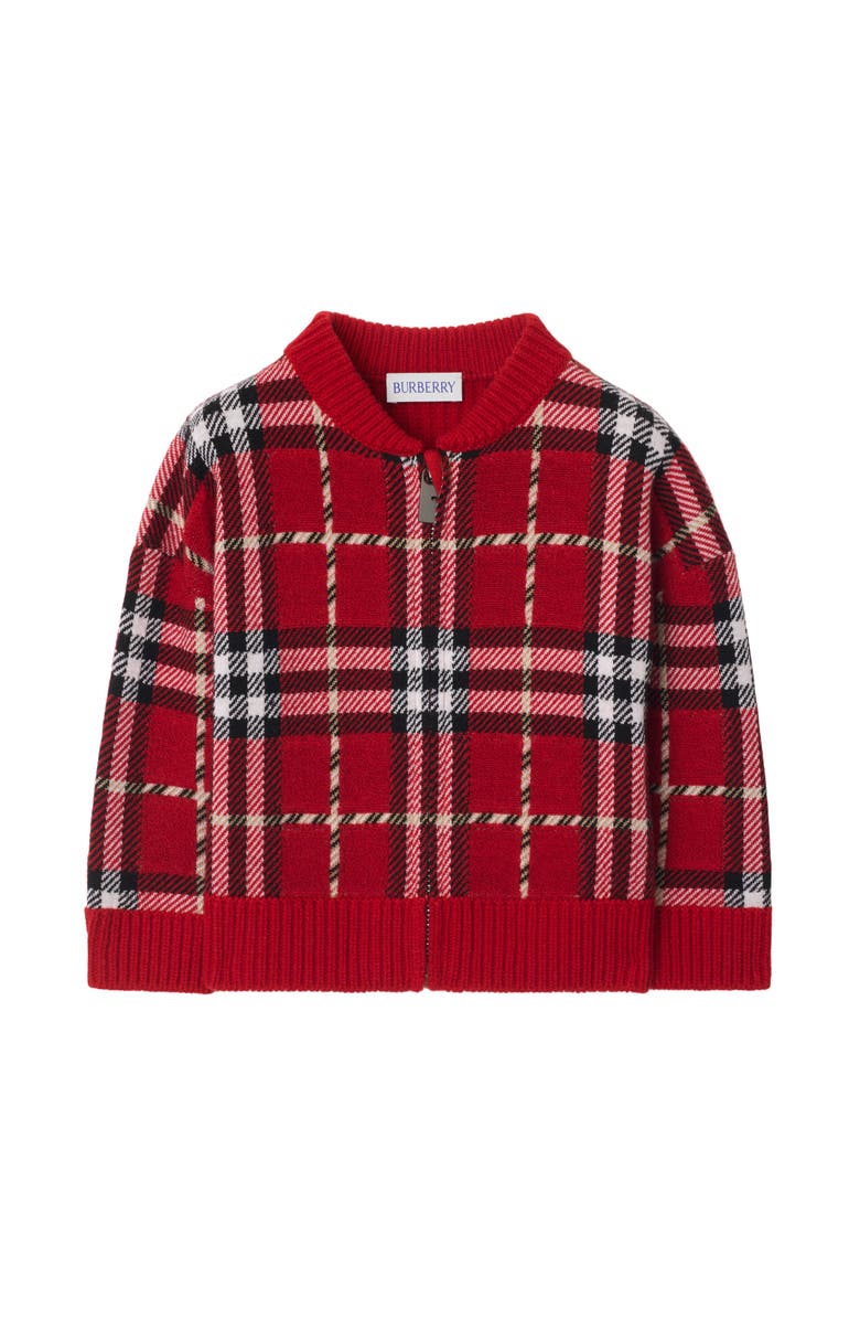 Burberry Check Wool Bomber Jacket, Main, color, Poppy Red