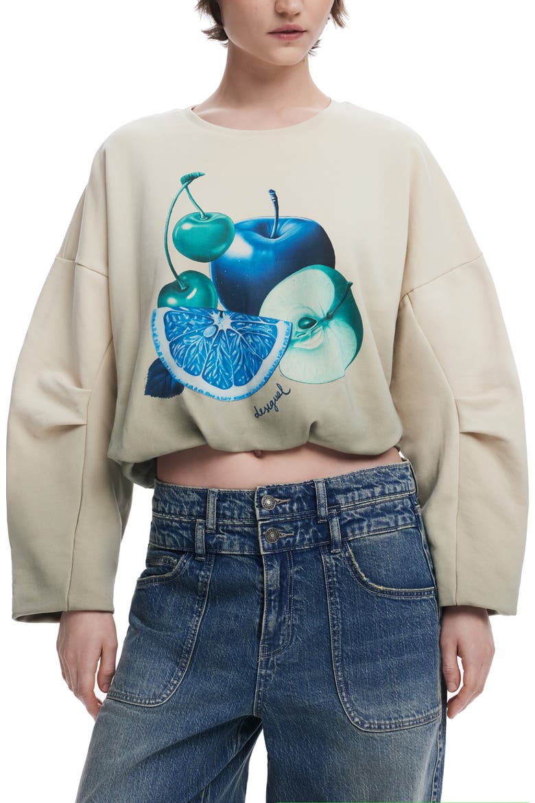 Bubble Hem Crop Graphic Sweatshirt, Main, color, GRAY