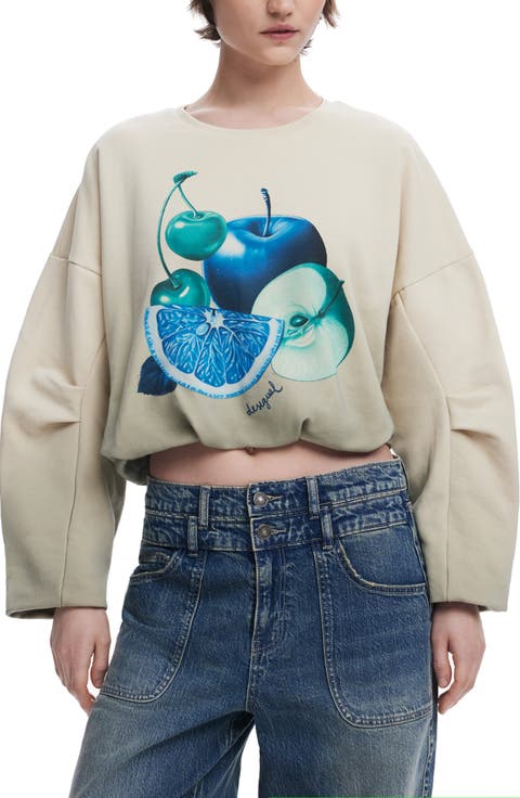 Bubble Hem Crop Graphic Sweatshirt