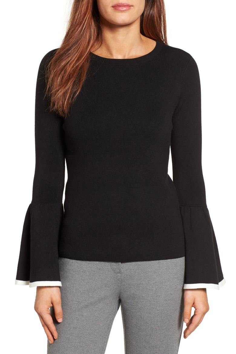 FLARE SLEEVE SWEATER, Main, color, BLACK