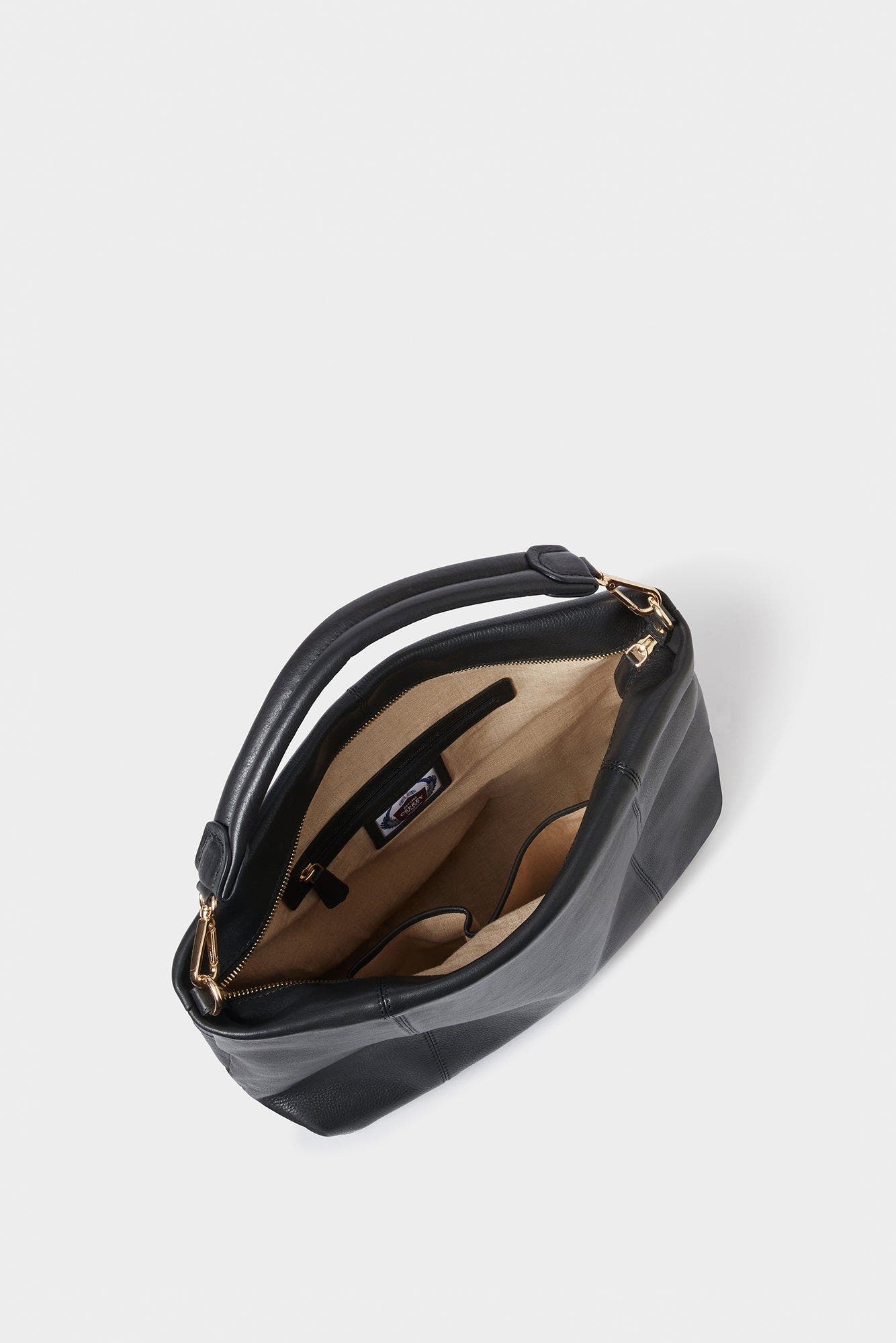 Osprey London The Carina Large Leather Hobo Bag, Alternate, color, Black