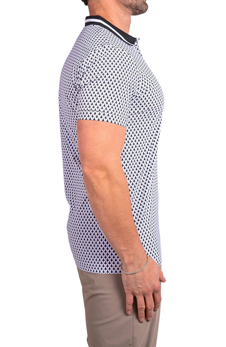 Maceoo Ascension0036 White Geo Print Stretch Nylon Polo, Alternate, color, White