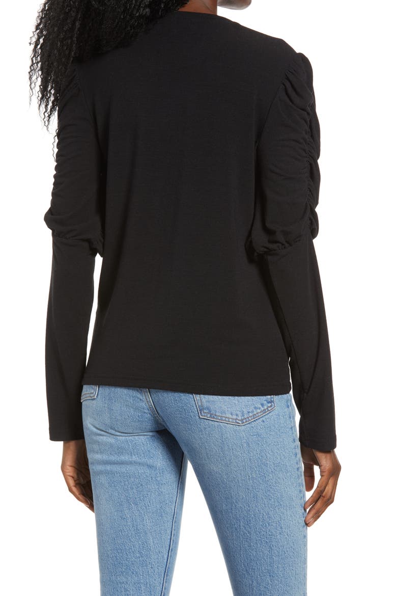 Ruched Long Sleeve Top, Alternate, color, BLACK