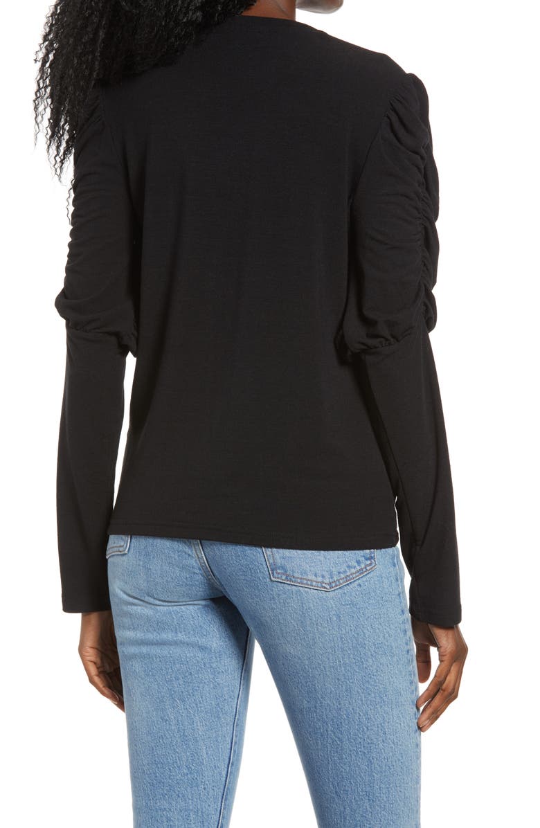 English Factory Ruched Long Sleeve Top, Alternate, color, Black