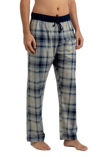 Rainforest Brushed Plaid Flannel Lounge Pants In Cream Navy