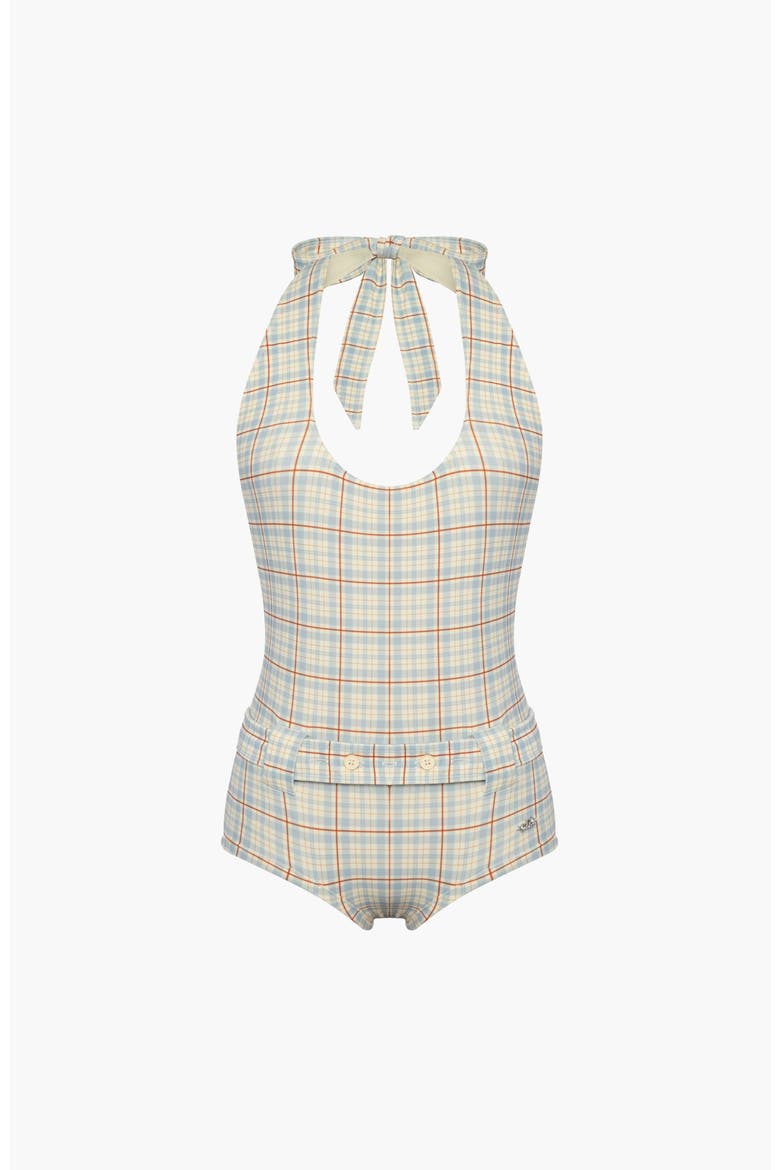 Halter One Piece, Main, color, Cream Plaid