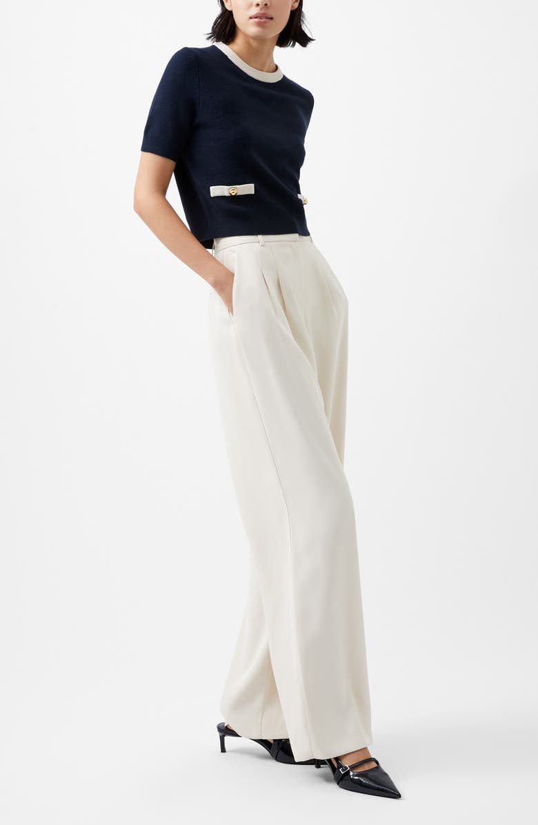 French Connection Babysoft Short Sleeve Sweater, Alternate, color, 40-Marine-Classic Cream