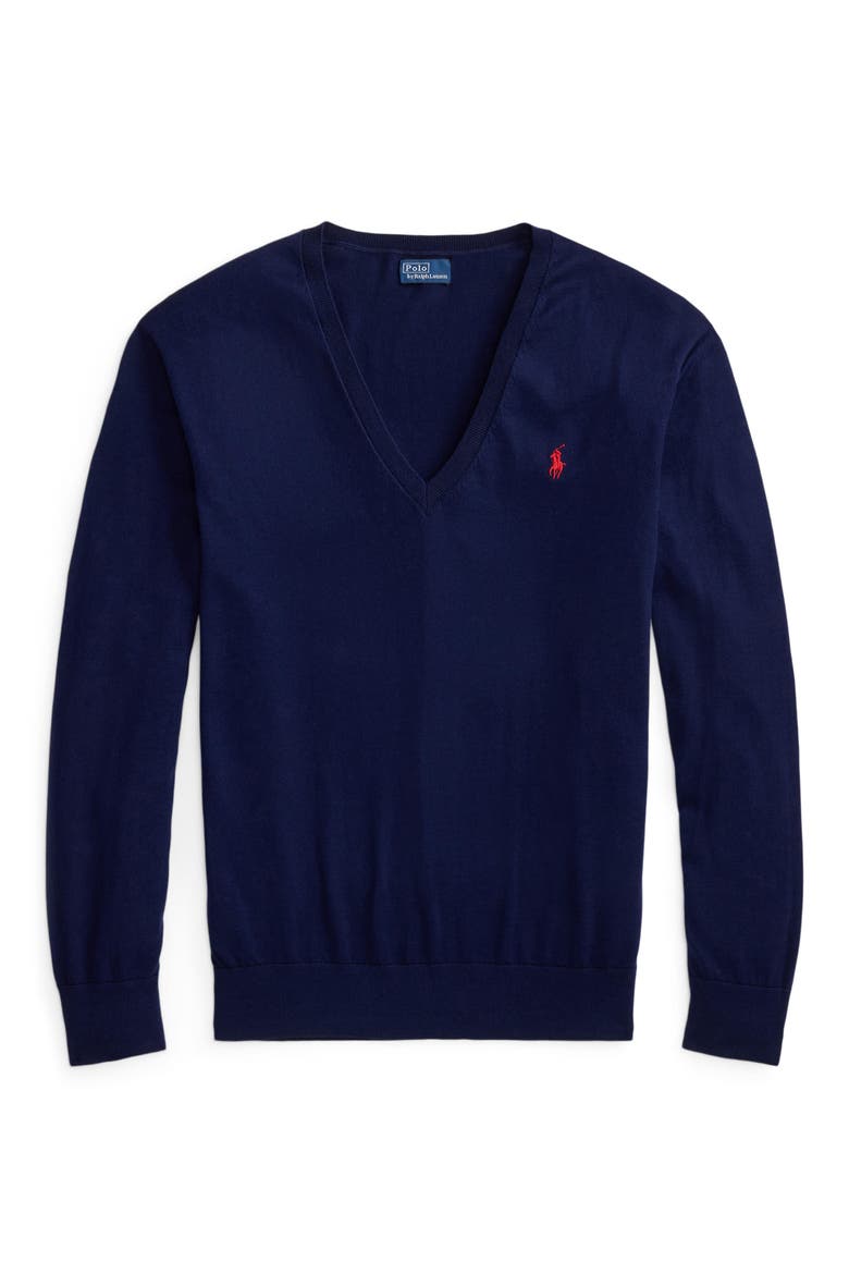 Relaxed Cotton V-Neck Sweater, Alternate, color, BRIGHT NAVY