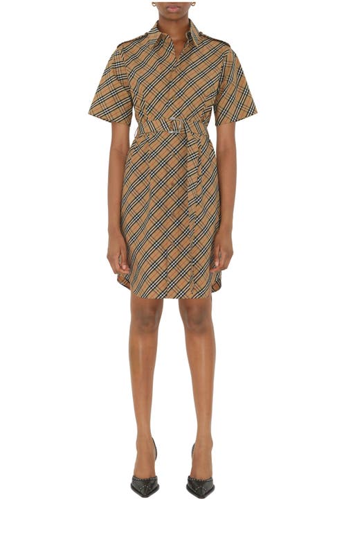 Burberry Classic Check Cotton Dress With Belted Waist In Brown