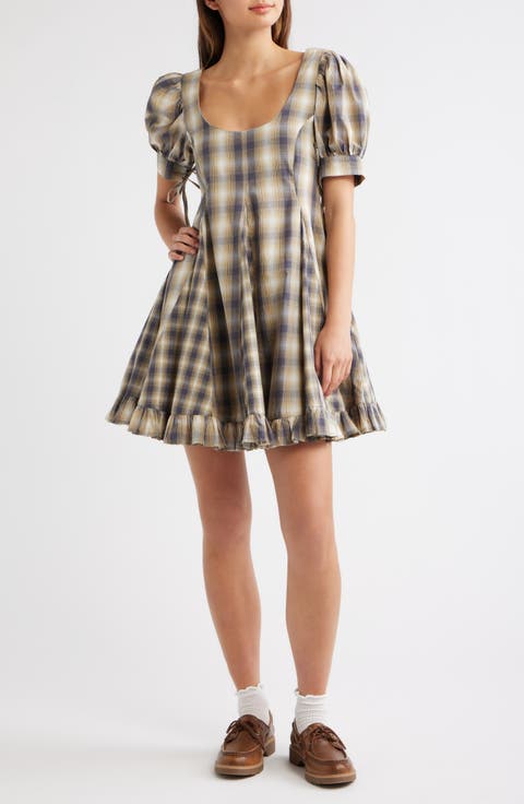 Sabina Plaid Mini Godet Dress
