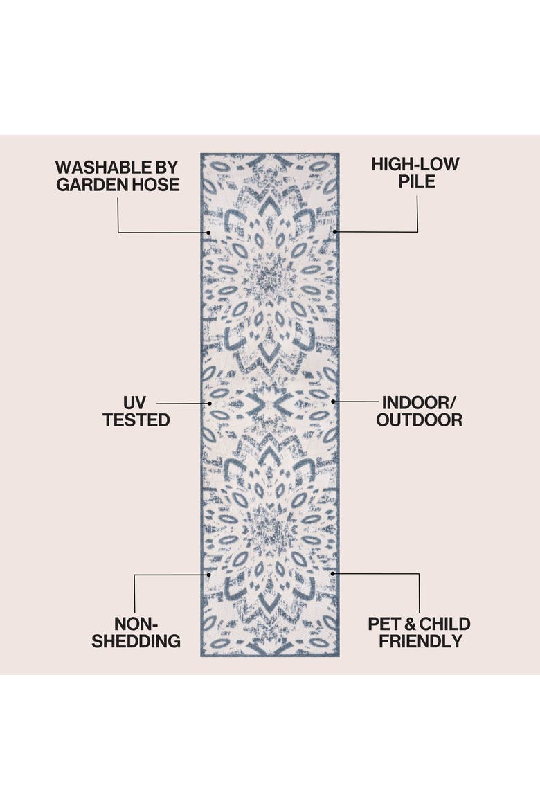 Flora Abstract Bold Mandala High-Low Indoor/Outdoor Rug, Alternate, color, Cream/Dark Blue