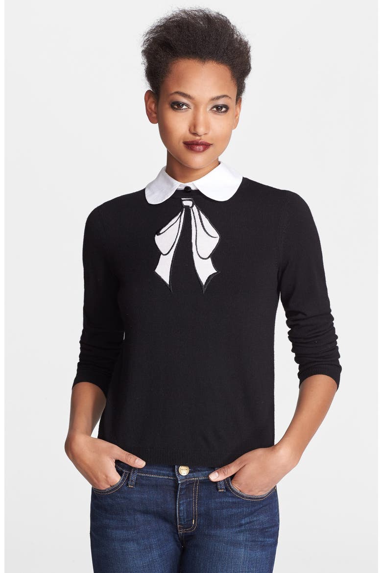 Bow Embroidered Sweater, Main, color, BLACK/ WHITE