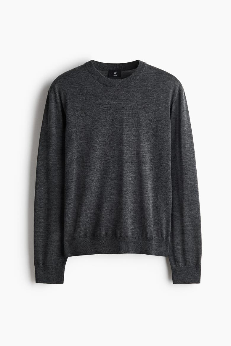 Regular-Fit Merino Wool Sweater, Alternate, color, Dark gray melange