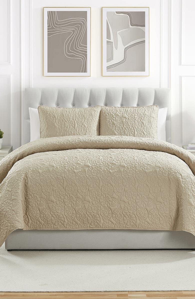 VCNY HOME Seashell Solid 3-Piece Quilt Set, Alternate, color, Taupe