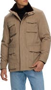 GORSKI Mens Fabric Jacket with Genuine Shearling Collar
