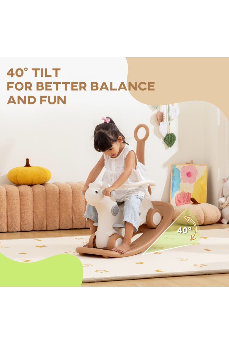 4-in-1 Toddler Rocking Horse, Push Handle & Balance Board, Alternate, color, Brown