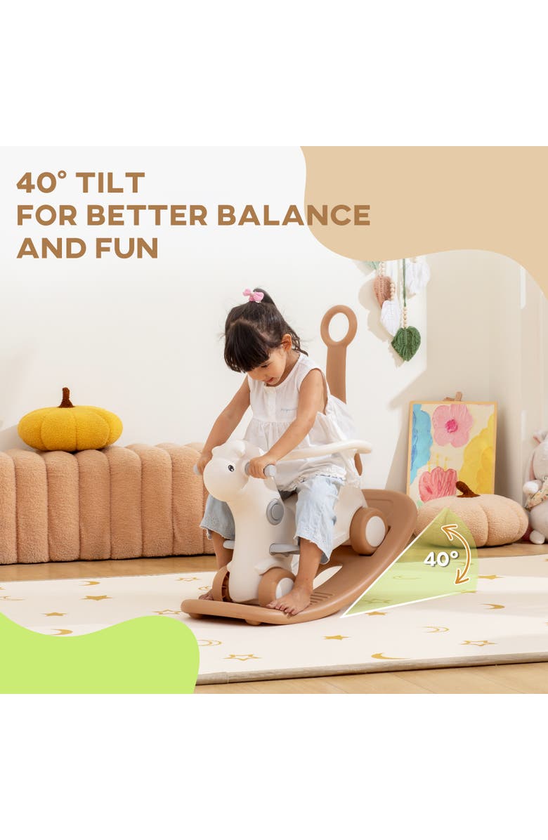 Qaba 4-in-1 Toddler Rocking Horse, Push Handle & Balance Board, Alternate, color, Brown