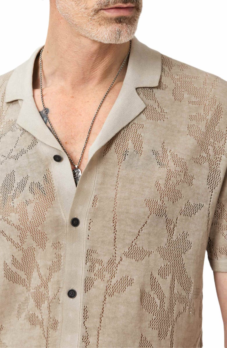 John Varvatos Miguel Pointelle Knit Camp Shirt, Alternate, color, Almond