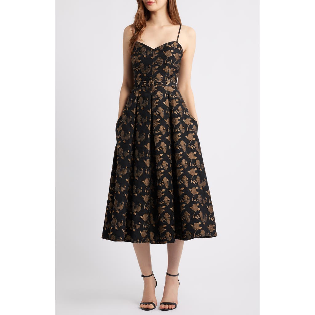 Freemarket Belted Jacquard Fit & Flare Dress In Multi