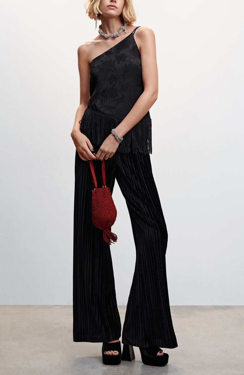 MANGO Pleated Velvet Wide Leg Pants, Alternate, color, 