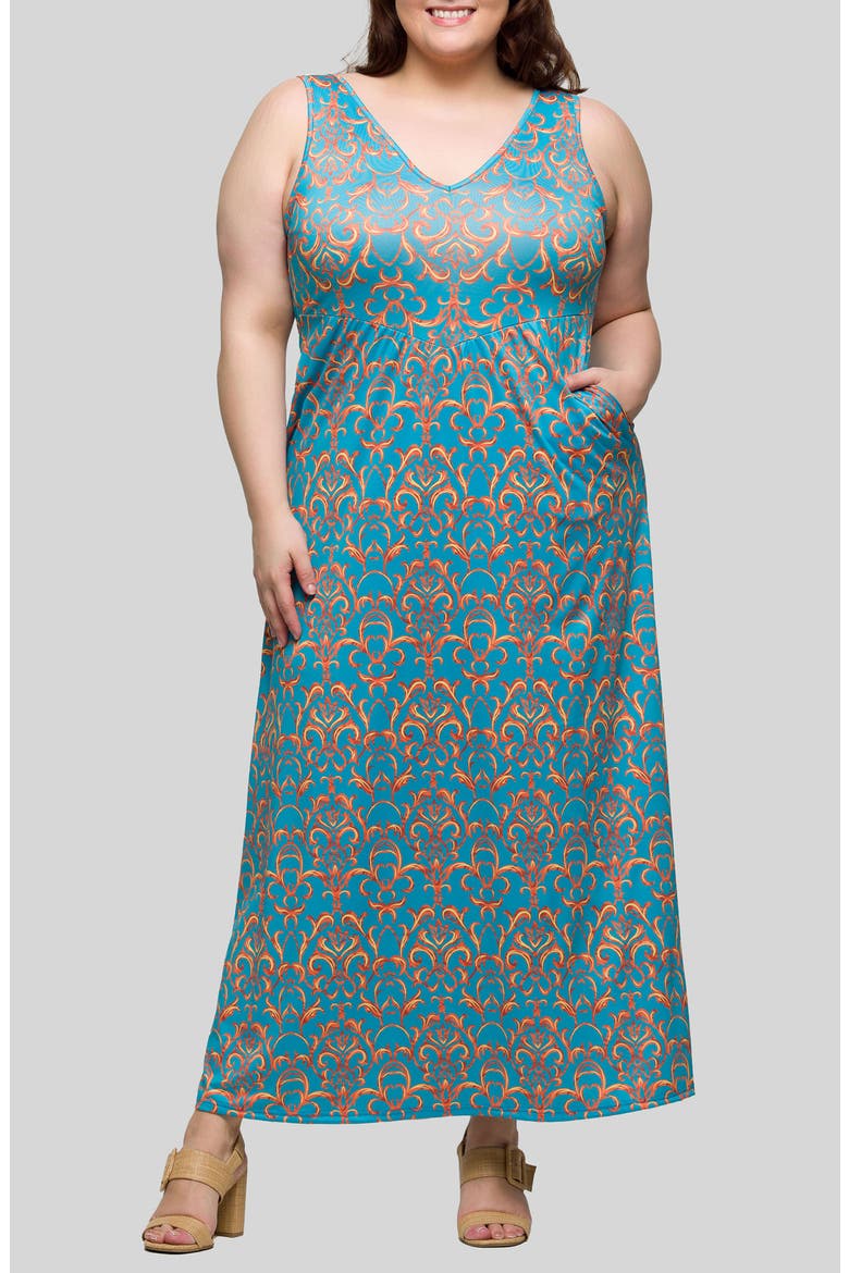 Scroll Print Knit Maxi Dress, Main, color, BLUE MULTI