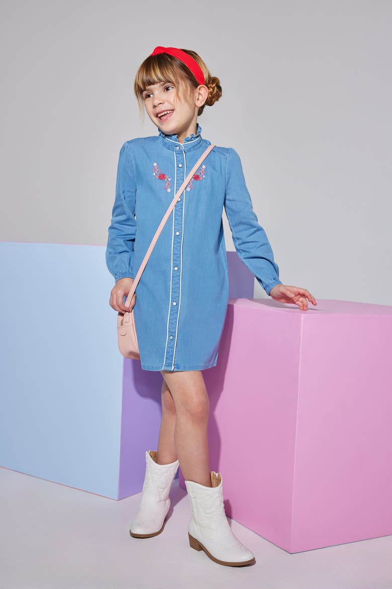 Kids' Chambray Jen Dress, Alternate, color, Chambray & Thistle Embroidery