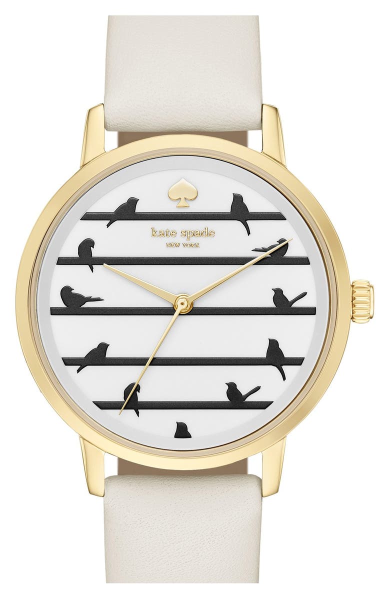 Kate Spade New York 'birds on a wire - metro' leather strap watch, 34mm, Main, color, 