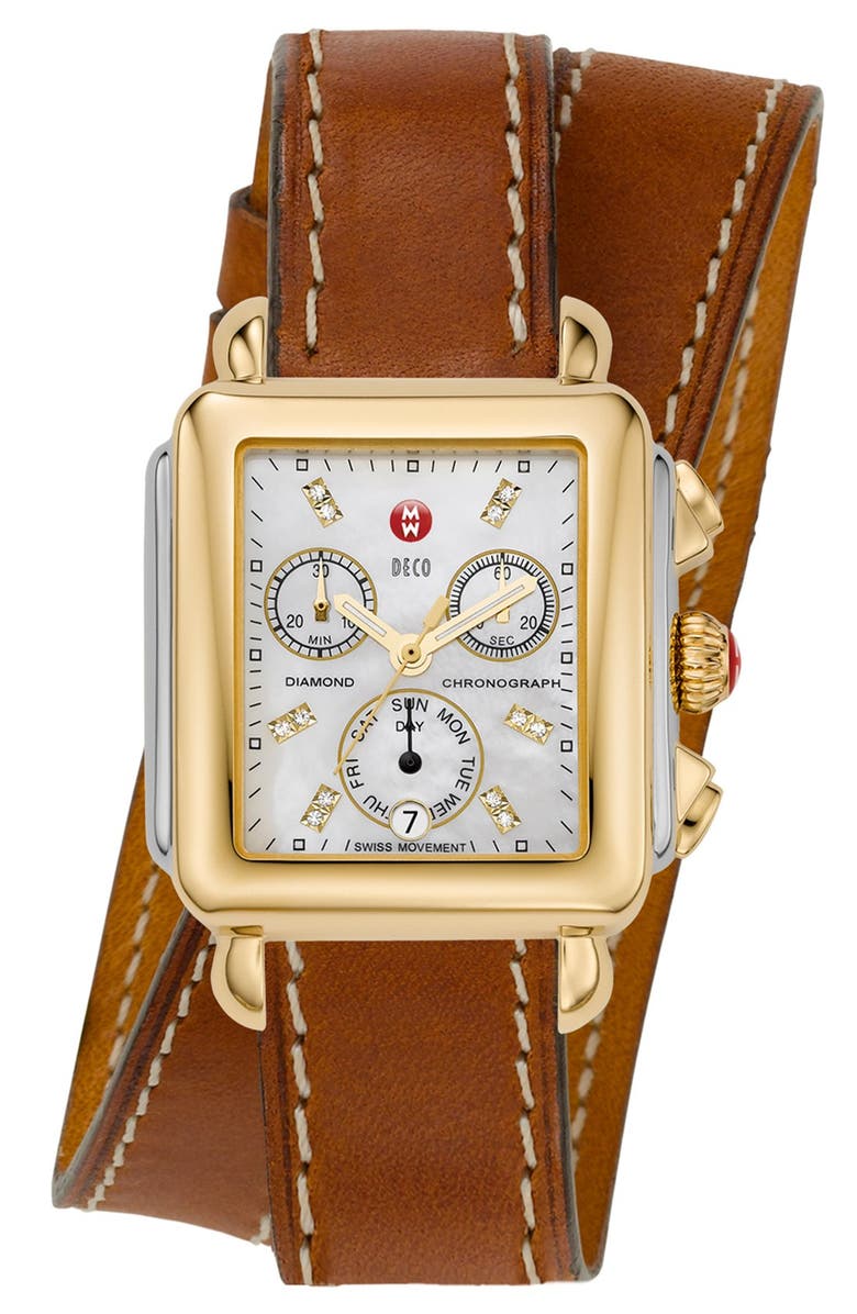 MICHELE 18mm Leather Double Wrap Watch Strap, Alternate, color,