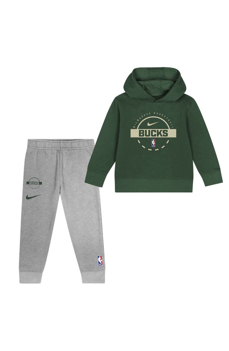Nike Toddler Nike Hunter Green Milwaukee Bucks Team Logo 2-Piece Club Fleece Hoodie & Sweatpants Set, Main, color, Hunter Green