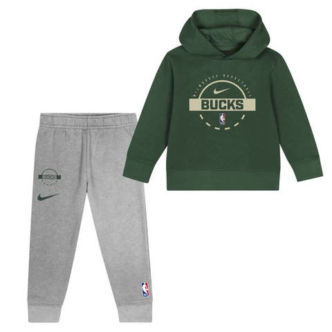 Toddler Nike Hunter Green Milwaukee Bucks Team Logo 2-Piece Club Fleece Hoodie & Sweatpants Set