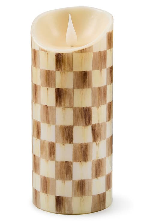 Mocha Check 7-Inch Flameless Pillar Candle
