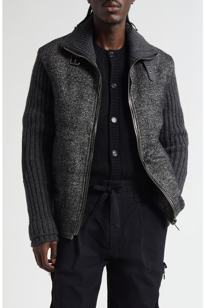 Herringbone Mixed Media Jacket, Main, color, N0352 GRIGIO FUMO