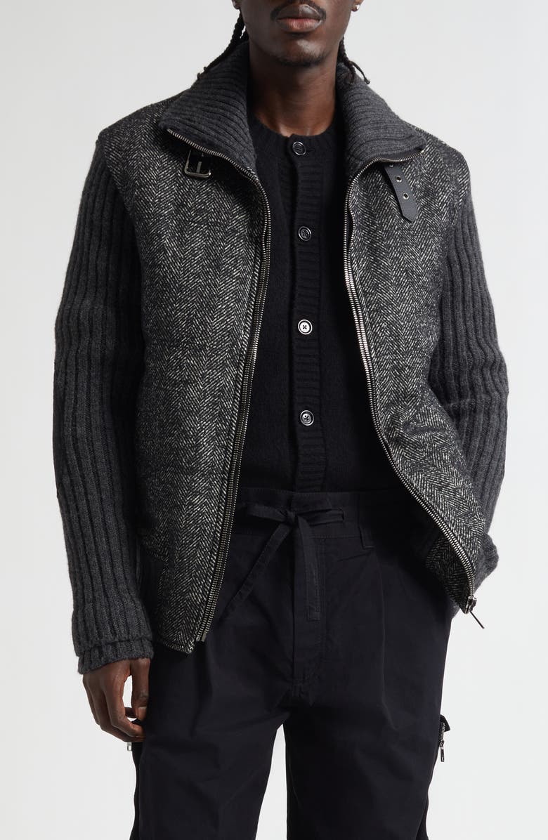 Dolce&Gabbana Herringbone Mixed Media Jacket, Main, color, N0352 Grigio Fumo