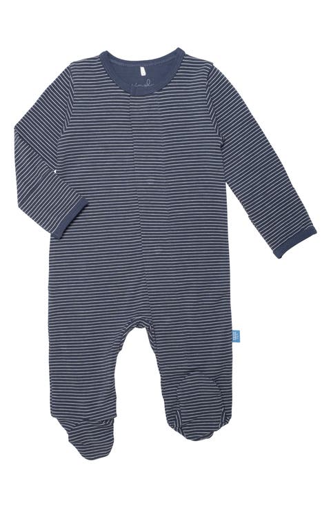 Stripe Organic Cotton Blend Magnetic Footie (Baby)