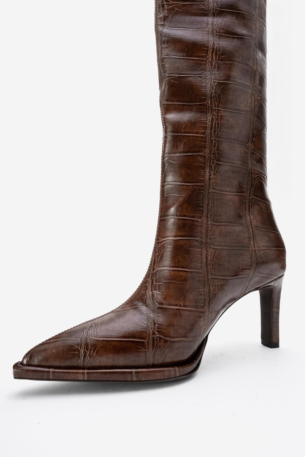 Lunelle Stiletto Knee High Boot, Alternate, color, Brown Print Faux Leather