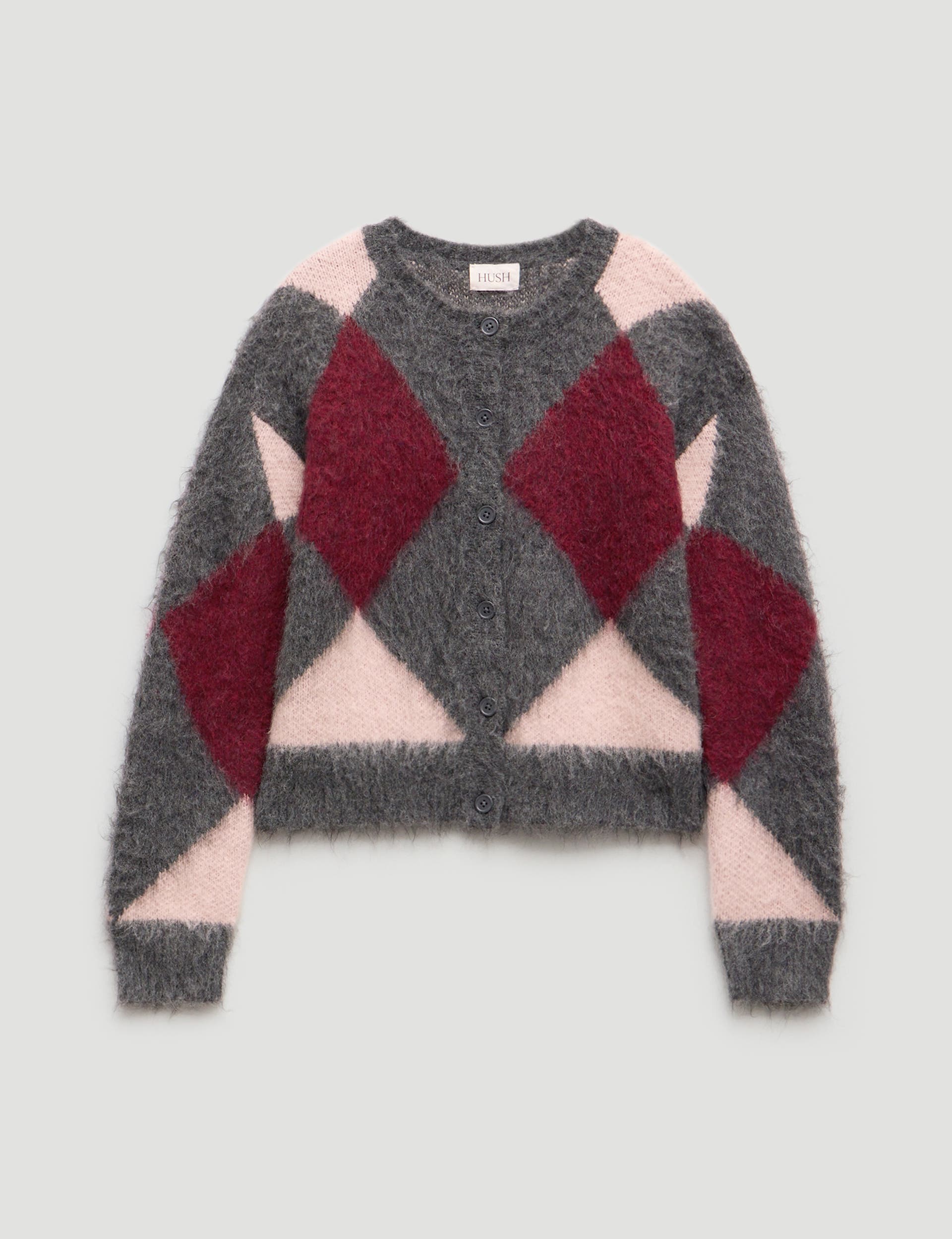 Brushed Argyle Knitted Cardigan - image 2