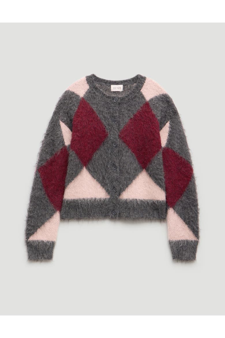 Brushed Argyle Knitted Cardigan, Alternate, color, Charcoal Marl Mix