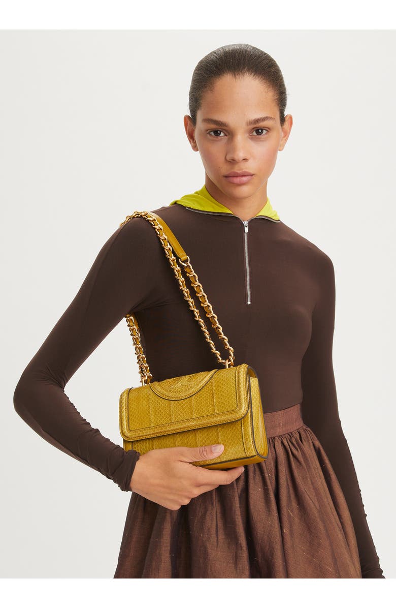 Tory Burch Fleming Snake Print Convertible Leather Shoulder Bag, Alternate, color,