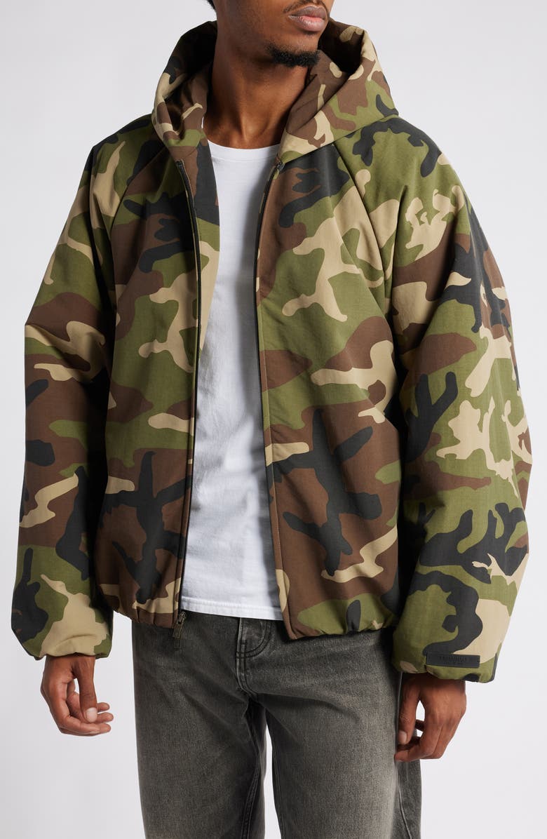 Fear of God Essentials Gender Inclusive Camo Print Hooded Jacket, Main, color,