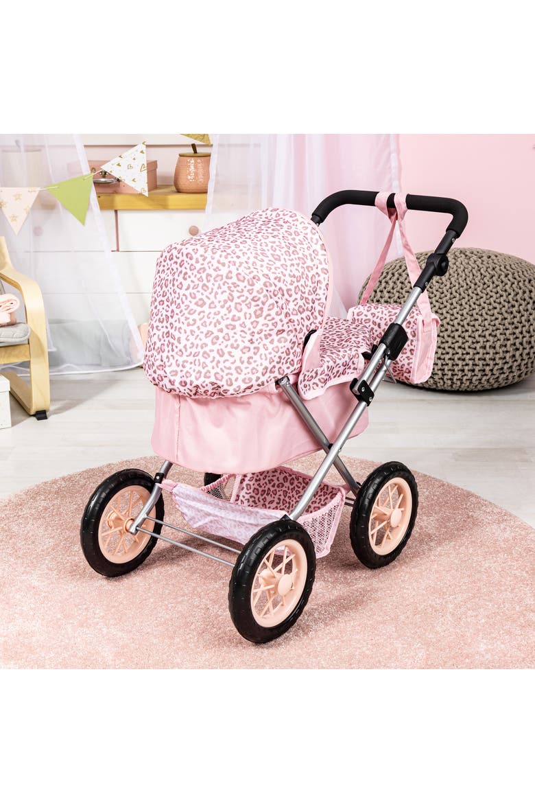 Trendy Pram Pink & Animal Print Fits Dolls Up To 18 Inches, Alternate, color, Pink
