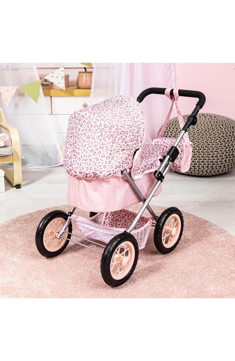 Bayer Design Trendy Pram Pink & Animal Print Fits Dolls Up To 18 Inches, Alternate, color, Pink