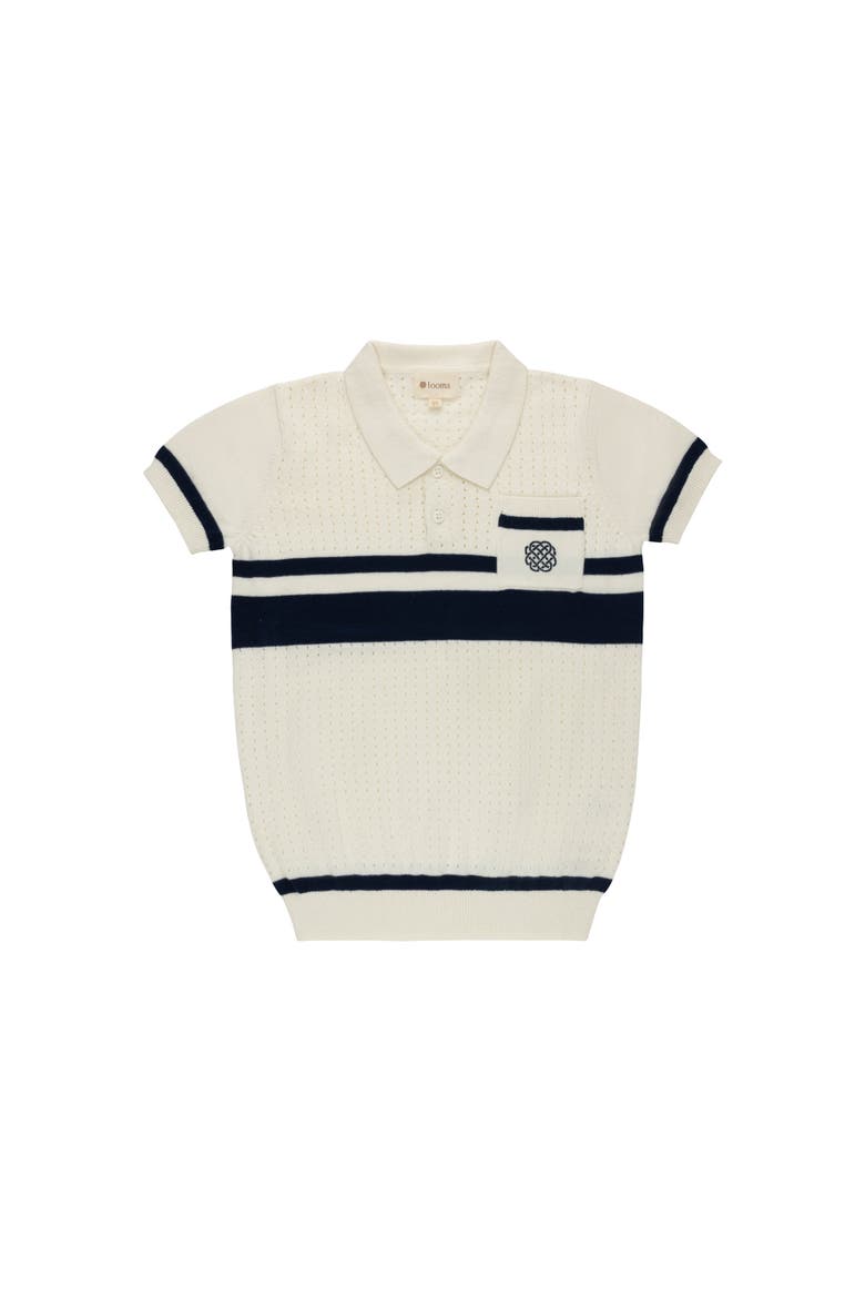 Looms Storybook Collection - Boys Mesh Knit Polo, Main, color, Ivory