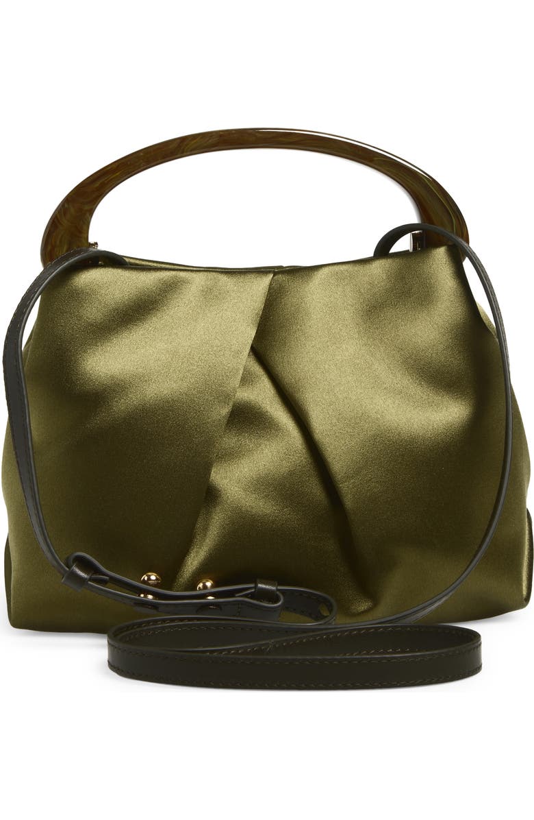 Dries Van Noten Pleated Satin Top Handle Bag, Alternate, color, Olive 607