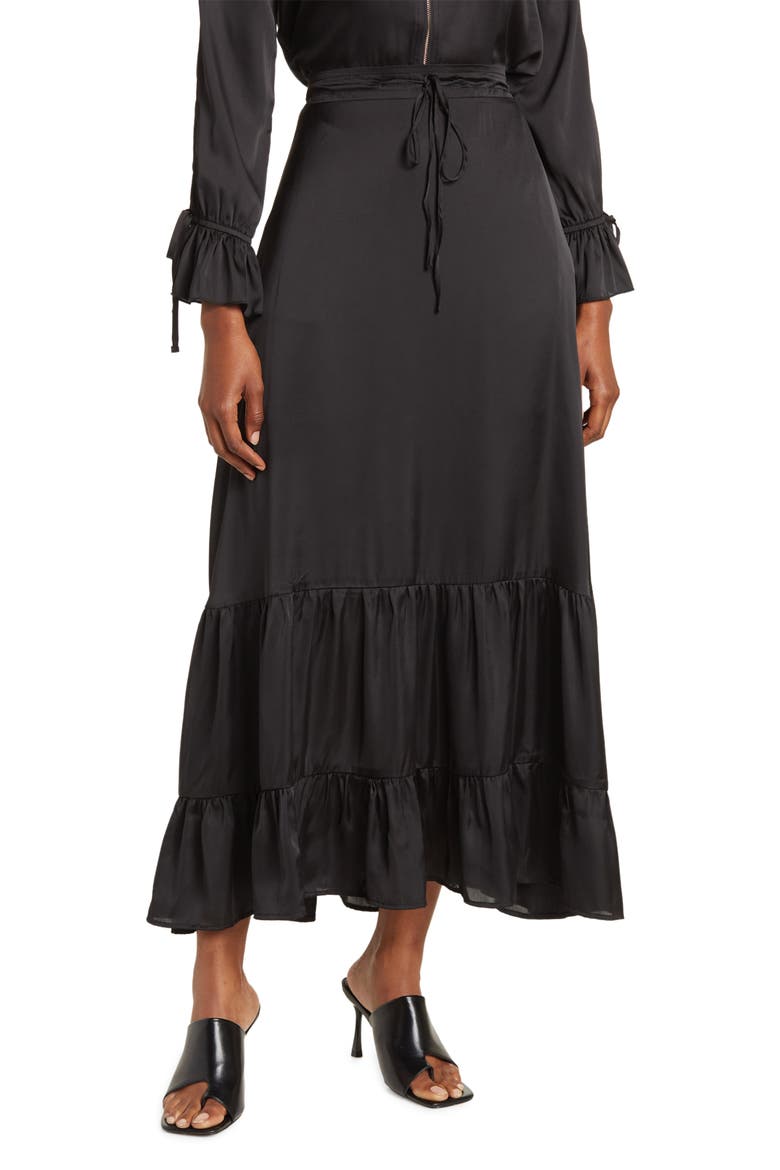 Water World Ruffle Hem Maxi Skirt, Main, color, BLACK