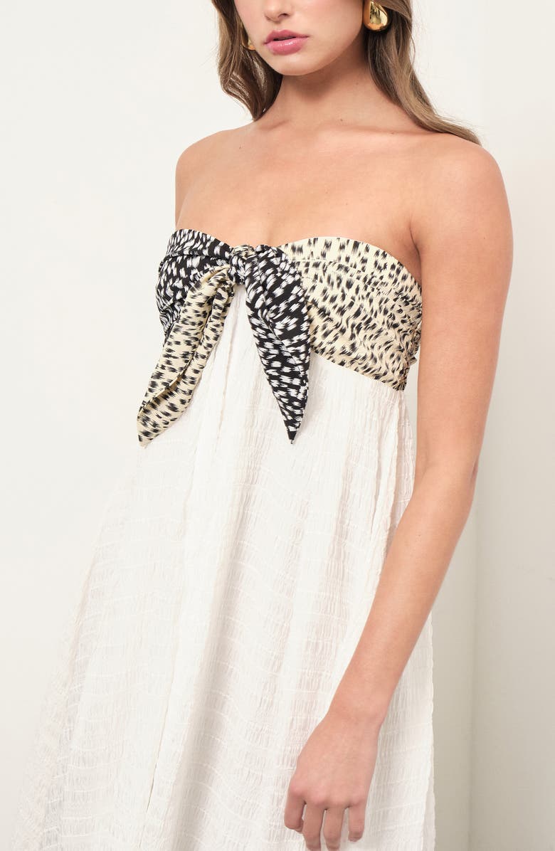 MAUDE CLUB Eloise Front Tie Strapless Maxi Dress, Alternate, color, Jagged Print Combo