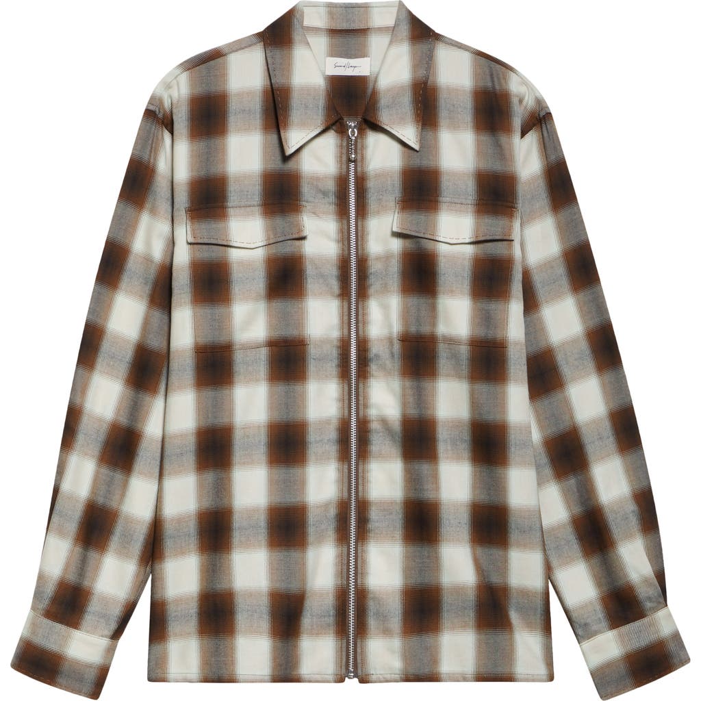 Second / Layer Second Layer Zip Relaxed Long Sleeve Cotton-blend Shirt In Brown 0036