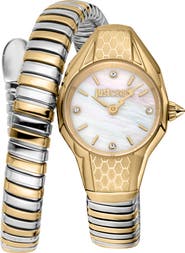 Just Cavalli Vivace Snake Wraparound Bracelet Watch, 22mm x 33mm
