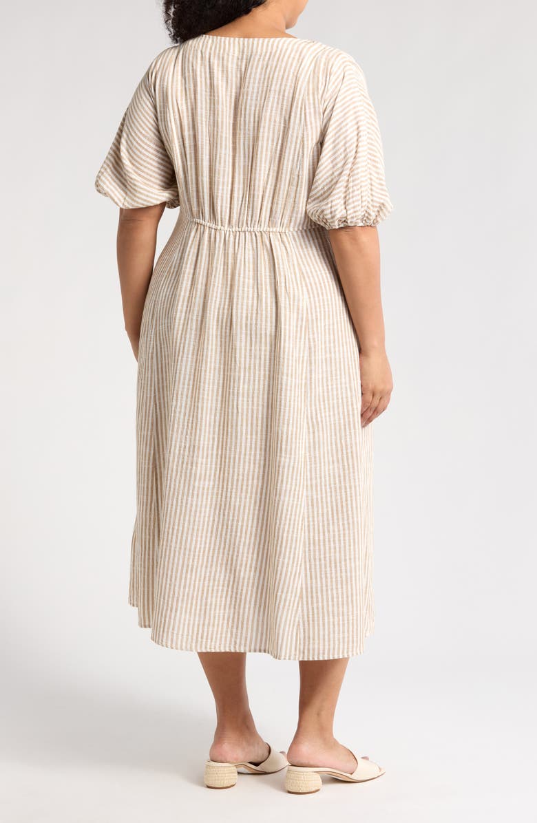 MAX STUDIO Yarn Dye Puff Sleeve Maxi Dress, Alternate, color, Beige/ Off White Awning Stripe