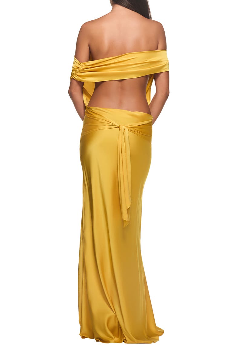 Kahlo Off the Shoulder Satin Maxi Dress, Alternate, color, YELLOW