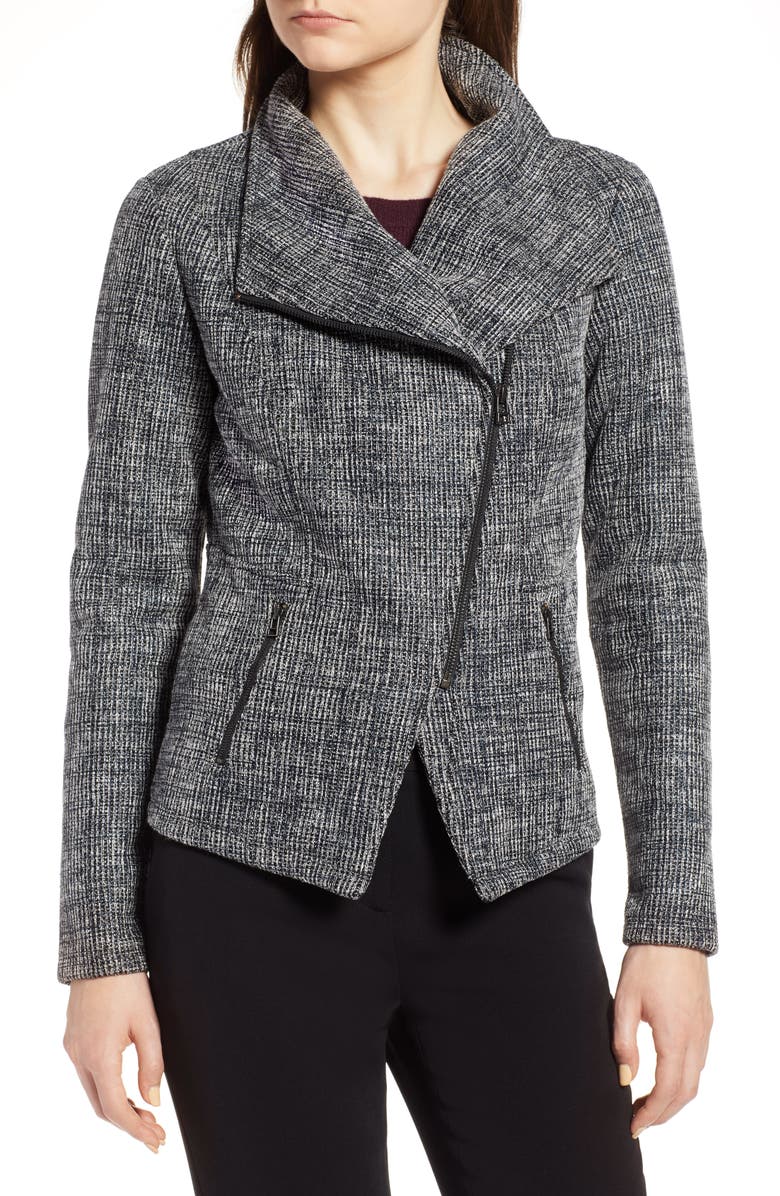 Halogen<sup>®</sup> Bonded Tweed Asymmetrical Zip Jacket, Alternate, color,